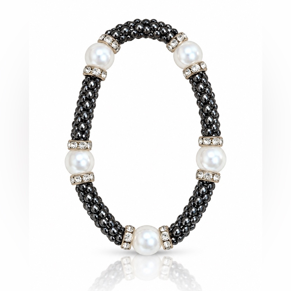 Black Beaded Pearl Accent Bracelet - Women Jewelry